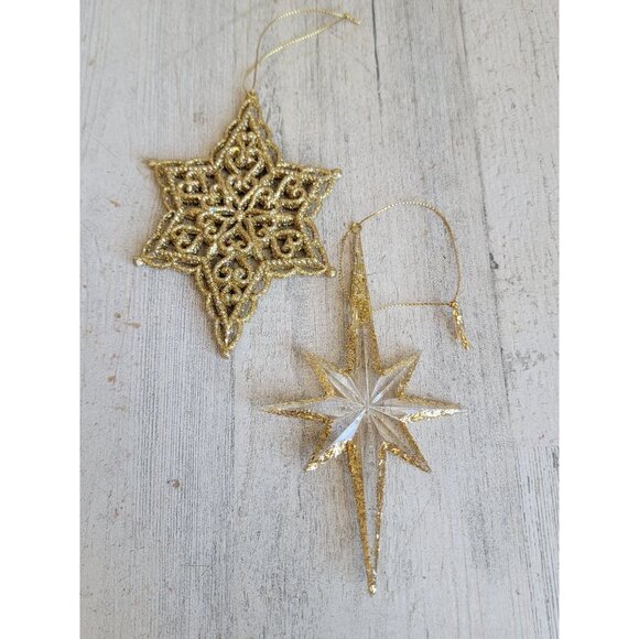 Golden glitter nativity star ornament Xmas set - Picture 2 of 6
